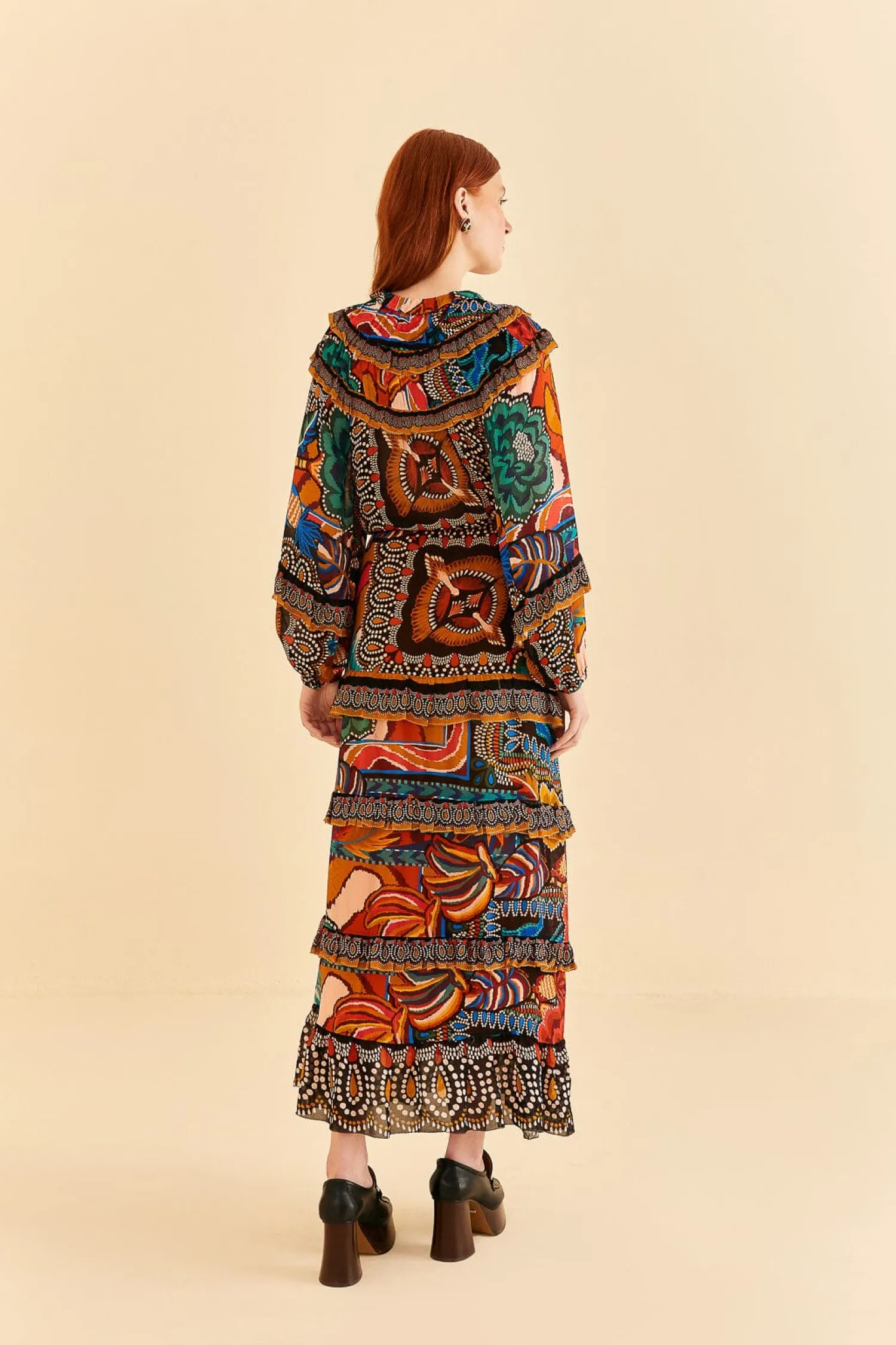FARM Rio MULTICOLOR FALL MIX MAXI DRESS