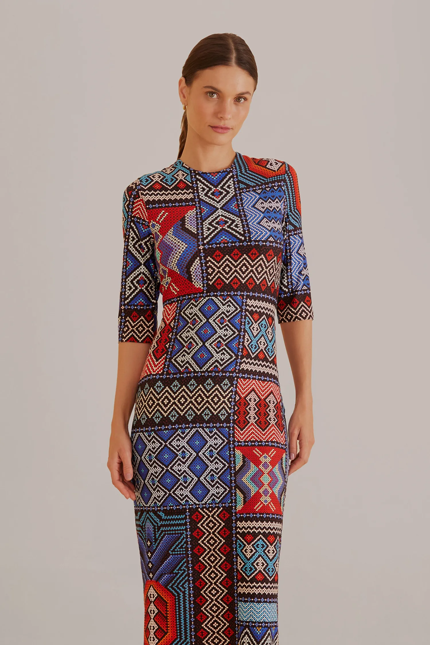 FARM Rio MULTICOLOR RAUTI SHORT SLEEVE MIDI DRESS