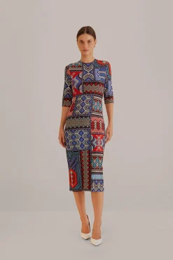 FARM Rio  MULTICOLOR RAUTI SHORT SLEEVE MIDI DRESS
