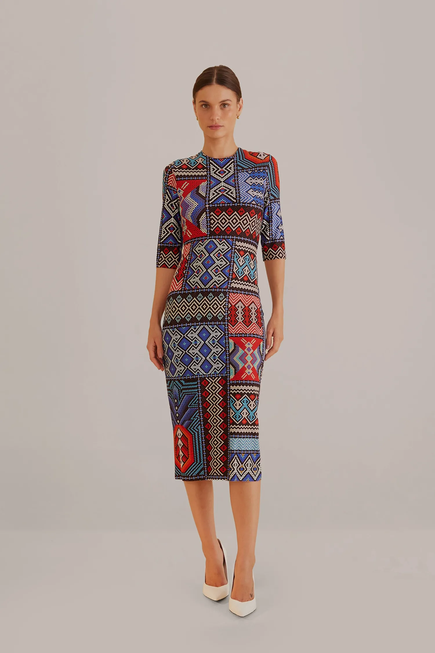 FARM Rio MULTICOLOR RAUTI SHORT SLEEVE MIDI DRESS