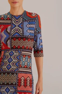 FARM Rio MULTICOLOR RAUTI SHORT SLEEVE MIDI DRESS