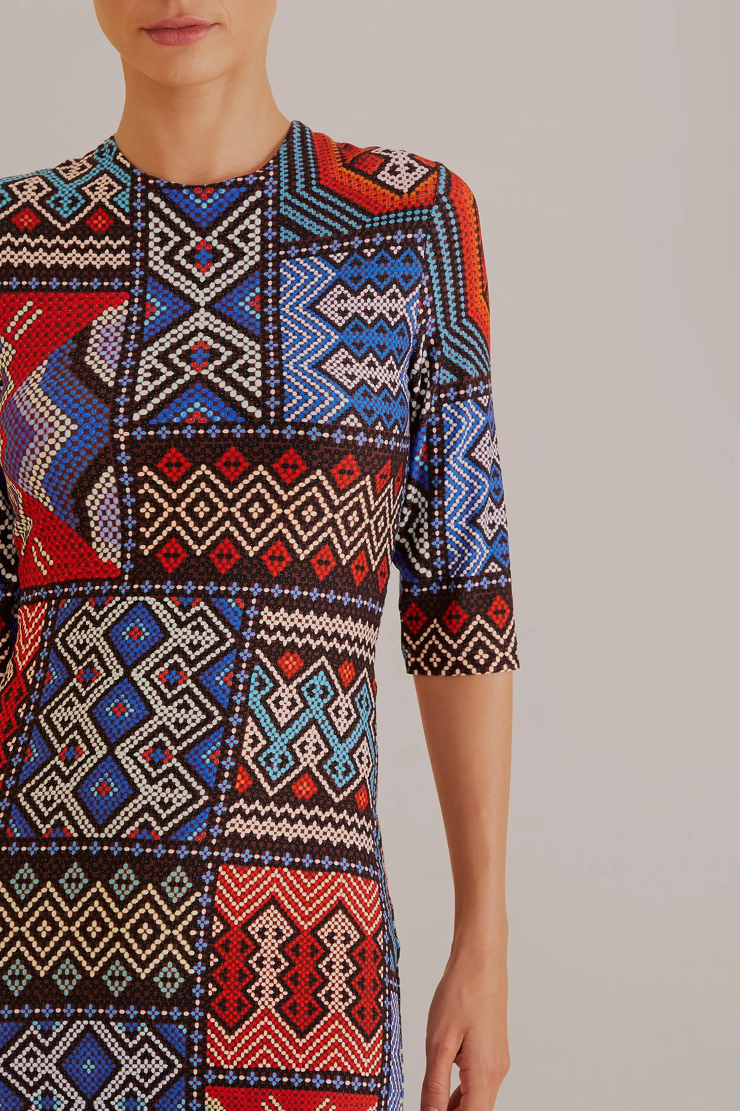 FARM Rio MULTICOLOR RAUTI SHORT SLEEVE MIDI DRESS