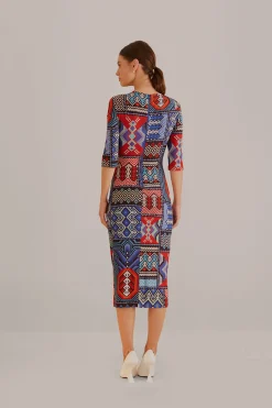FARM Rio MULTICOLOR RAUTI SHORT SLEEVE MIDI DRESS