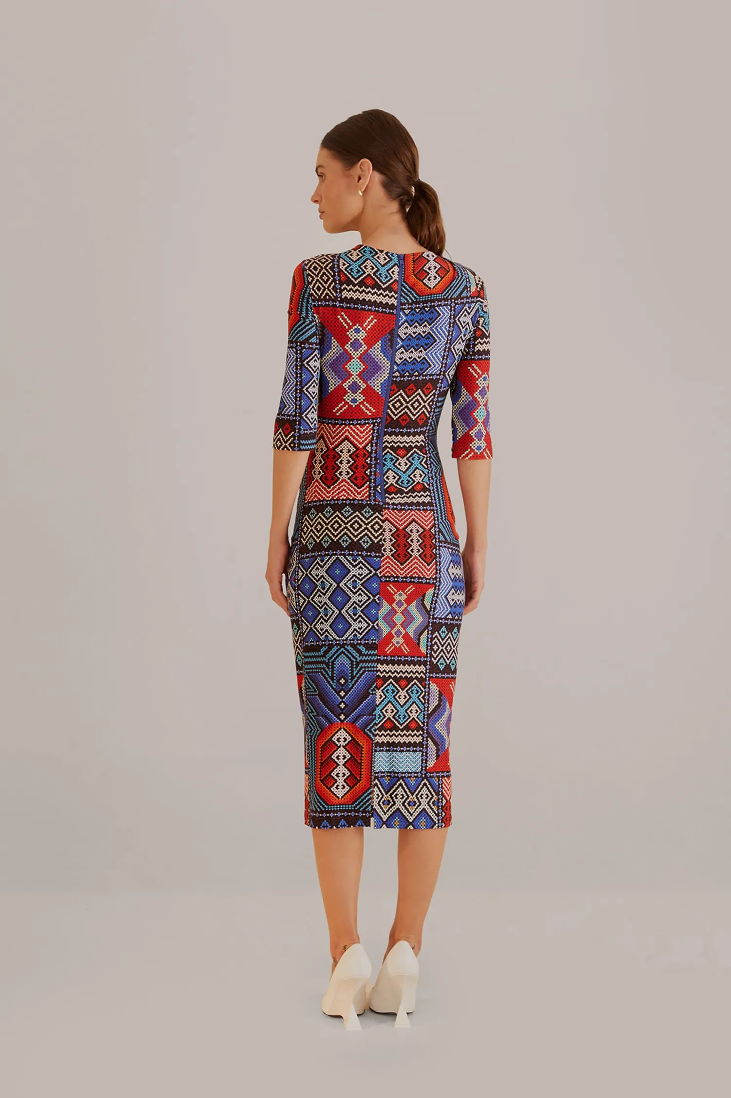 FARM Rio MULTICOLOR RAUTI SHORT SLEEVE MIDI DRESS