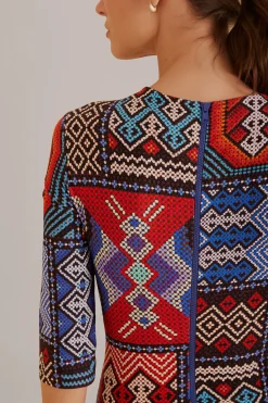 FARM Rio MULTICOLOR RAUTI SHORT SLEEVE MIDI DRESS
