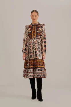 FARM Rio MULTICOLOR TAPESTRY GARDEN HIGH NECK MIDI DRESS