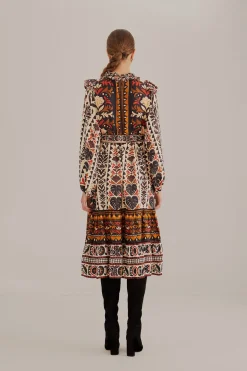 FARM Rio  MULTICOLOR TAPESTRY GARDEN HIGH NECK MIDI DRESS