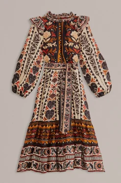 FARM Rio  MULTICOLOR TAPESTRY GARDEN HIGH NECK MIDI DRESS