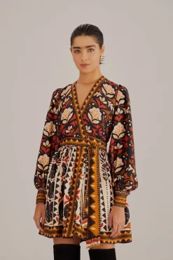 FARM Rio  MULTICOLOR TAPESTRY GARDEN V NECK MINI DRESS