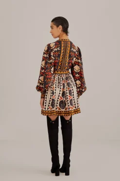 FARM Rio  MULTICOLOR TAPESTRY GARDEN V NECK MINI DRESS