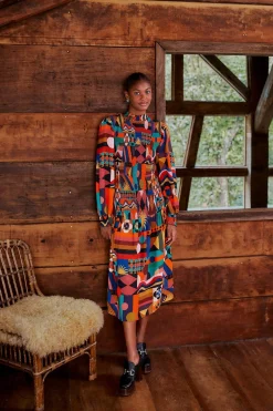 FARM Rio MULTICOLOR TROPICAL SHAPES LENZING™ ECOVERO™ VISCOSE MIDI DRESS