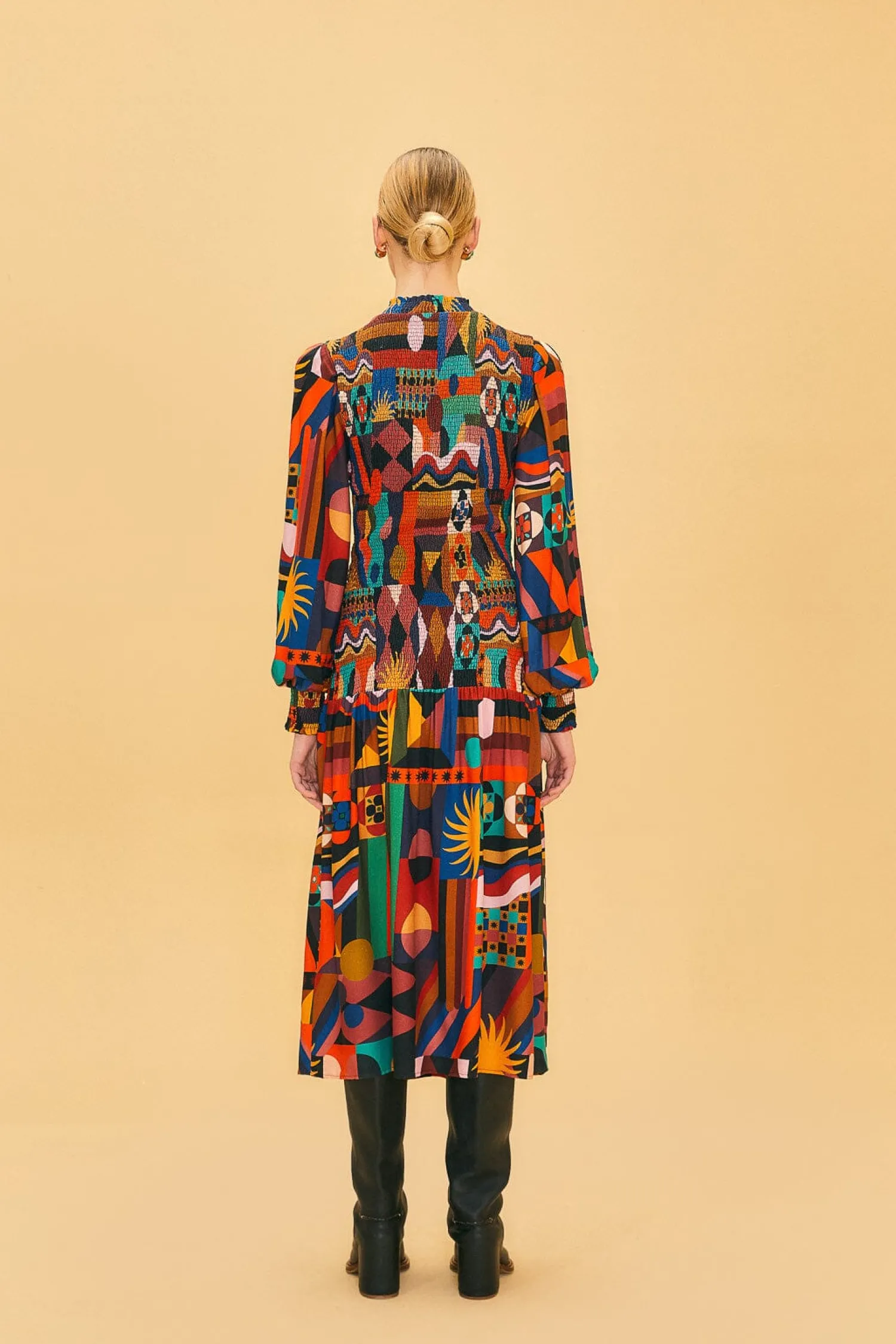 FARM Rio MULTICOLOR TROPICAL SHAPES LENZING™ ECOVERO™ VISCOSE MIDI DRESS