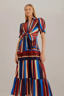 FARM Rio MULTICOLOR WINTER STRIPES SHORT SLEEVE MIDI DRESS