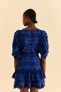 FARM Rio  NAVY BLUE 3D STAR TEXTURE MINI SKIRT