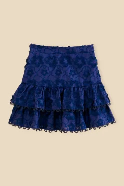 FARM Rio  NAVY BLUE 3D STAR TEXTURE MINI SKIRT