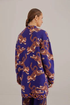 FARM Rio  NAVY BLUE LEOPARDS KNIT CARDIGAN