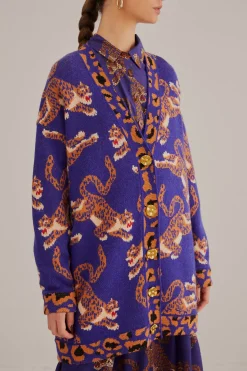 FARM Rio  NAVY BLUE LEOPARDS KNIT CARDIGAN