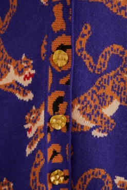 FARM Rio  NAVY BLUE LEOPARDS KNIT CARDIGAN