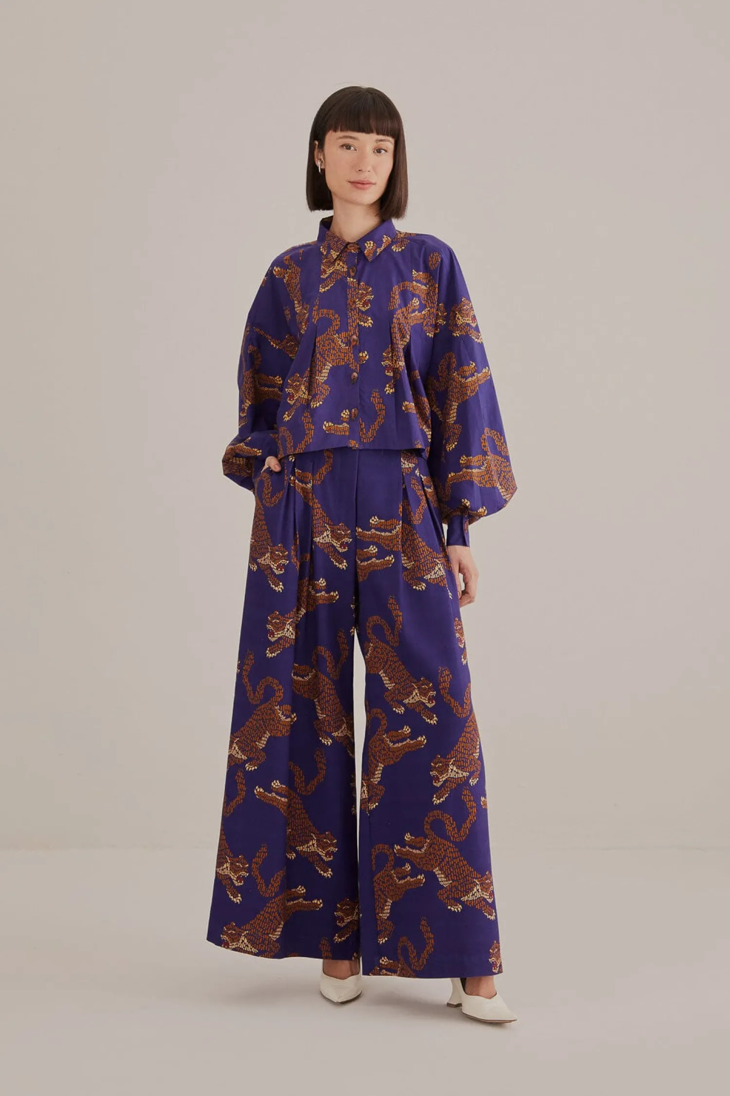 FARM Rio NAVY BLUE LEOPARDS TAILORED PANTS