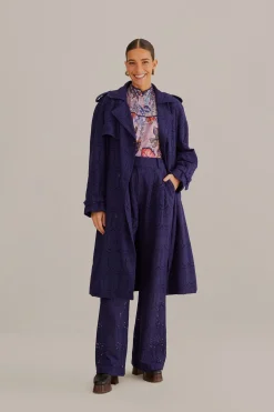 FARM Rio  NAVY BLUE PINEAPPLE EYELET PANTS