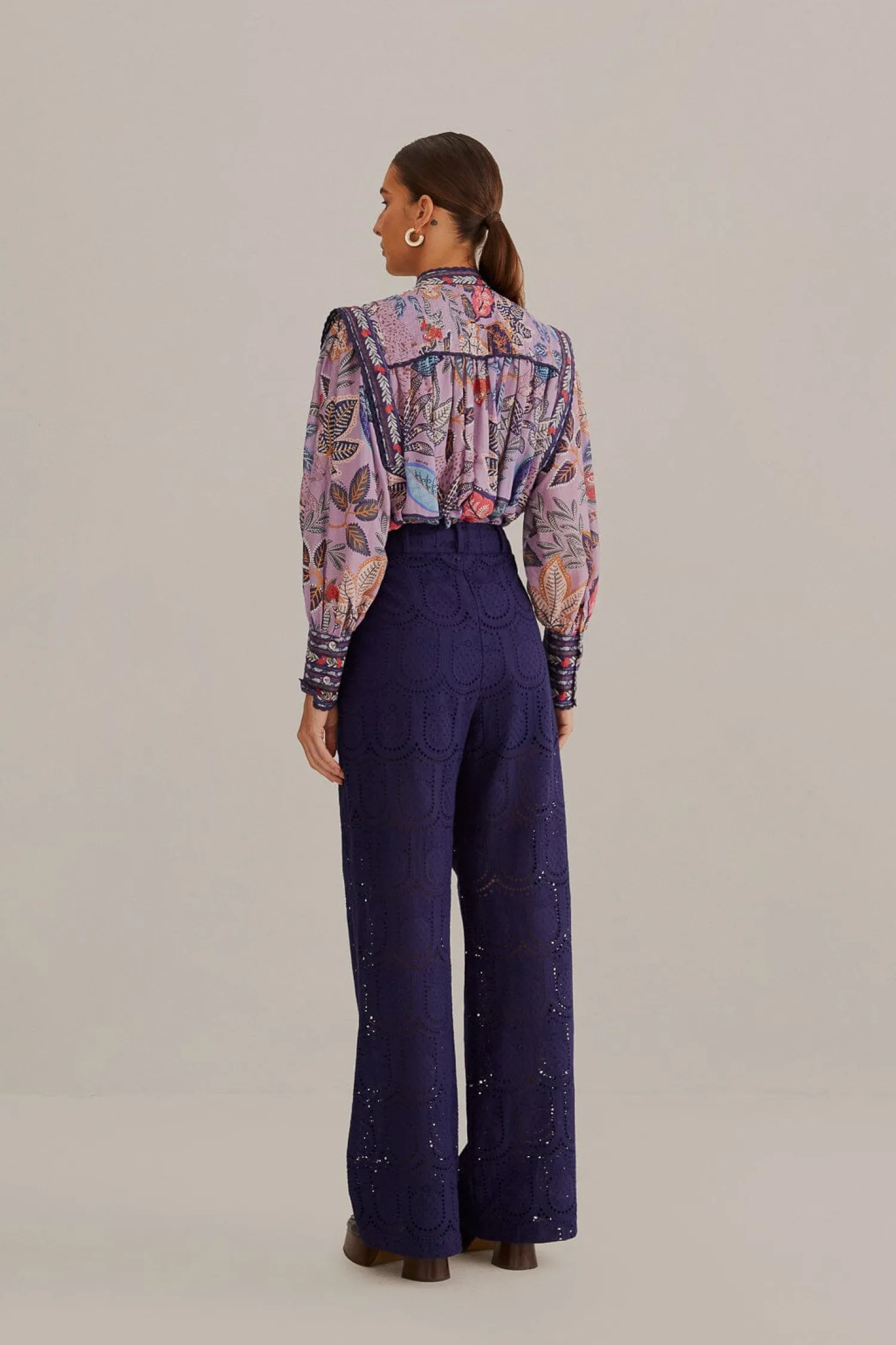 FARM Rio NAVY BLUE PINEAPPLE EYELET PANTS