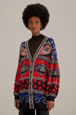 FARM Rio  NAVY MIXED PRINTS KNIT CARDIGAN