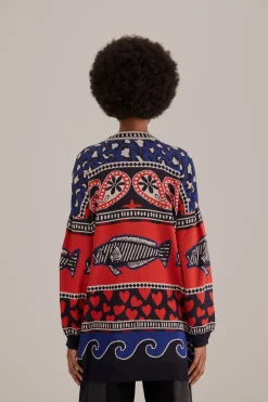 FARM Rio  NAVY MIXED PRINTS KNIT CARDIGAN