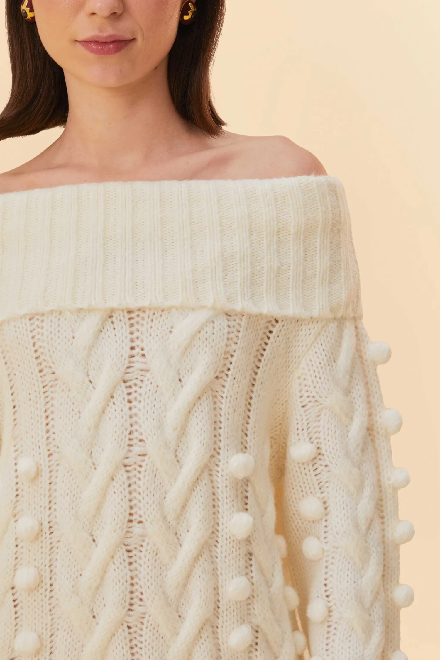 FARM Rio OFF-WHITE BRAIDED MIDI SWEATER DRESS