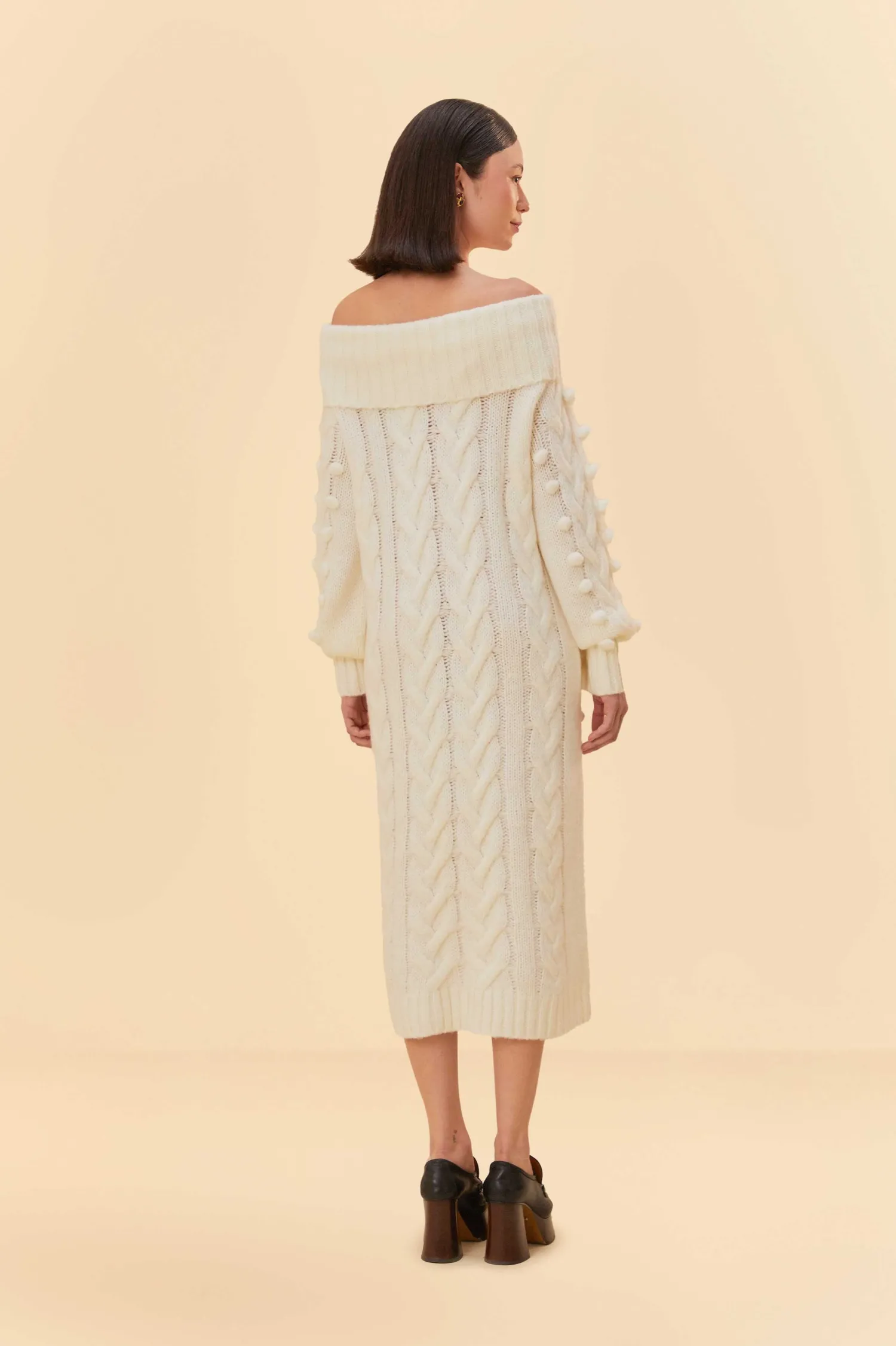FARM Rio OFF-WHITE BRAIDED MIDI SWEATER DRESS