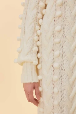 FARM Rio OFF-WHITE BRAIDED MIDI SWEATER DRESS