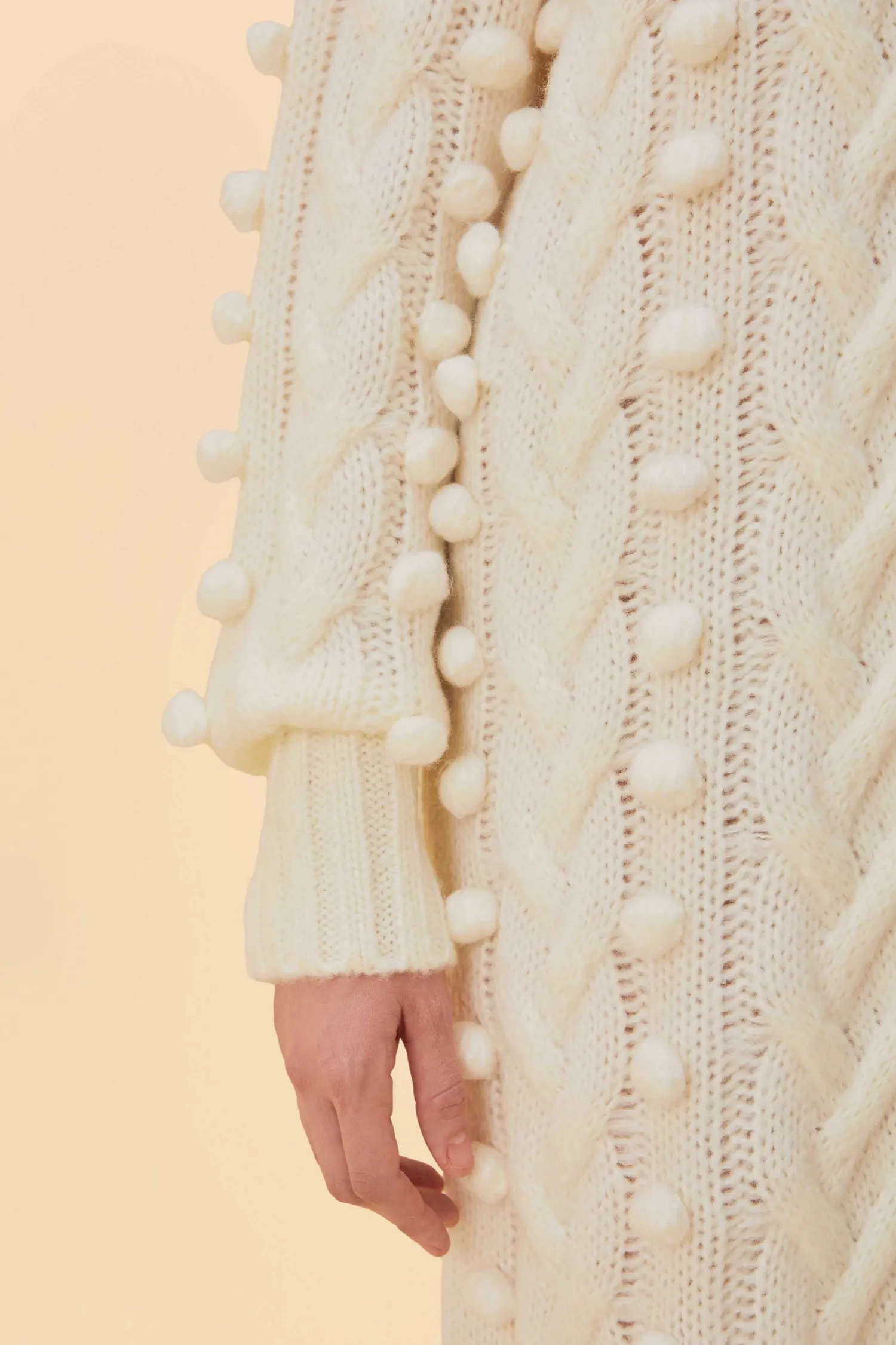 FARM Rio OFF-WHITE BRAIDED MIDI SWEATER DRESS