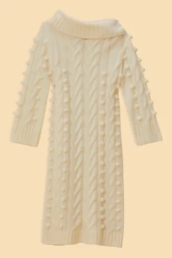 FARM Rio OFF-WHITE BRAIDED MIDI SWEATER DRESS