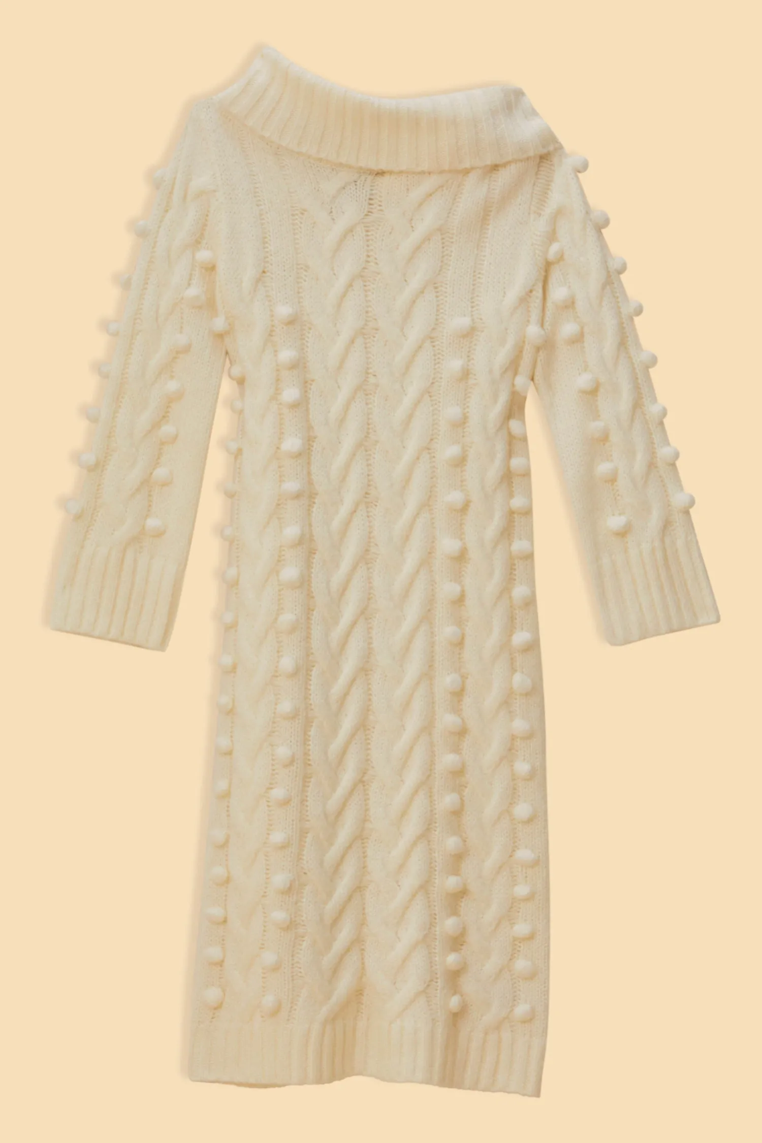 FARM Rio OFF-WHITE BRAIDED MIDI SWEATER DRESS