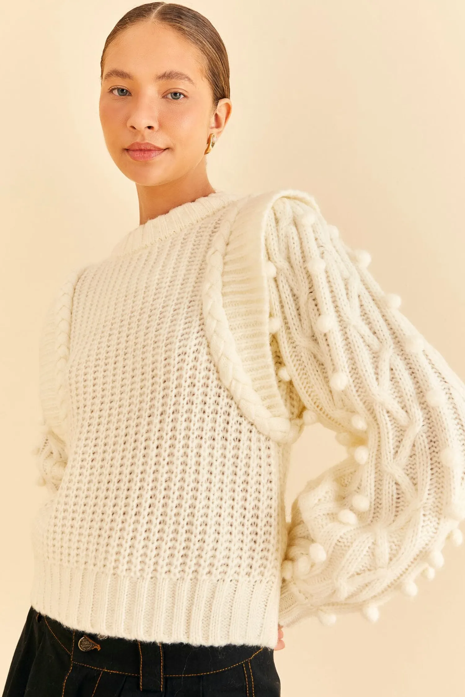 FARM Rio OFF-WHITE BRAIDED SWEATER
