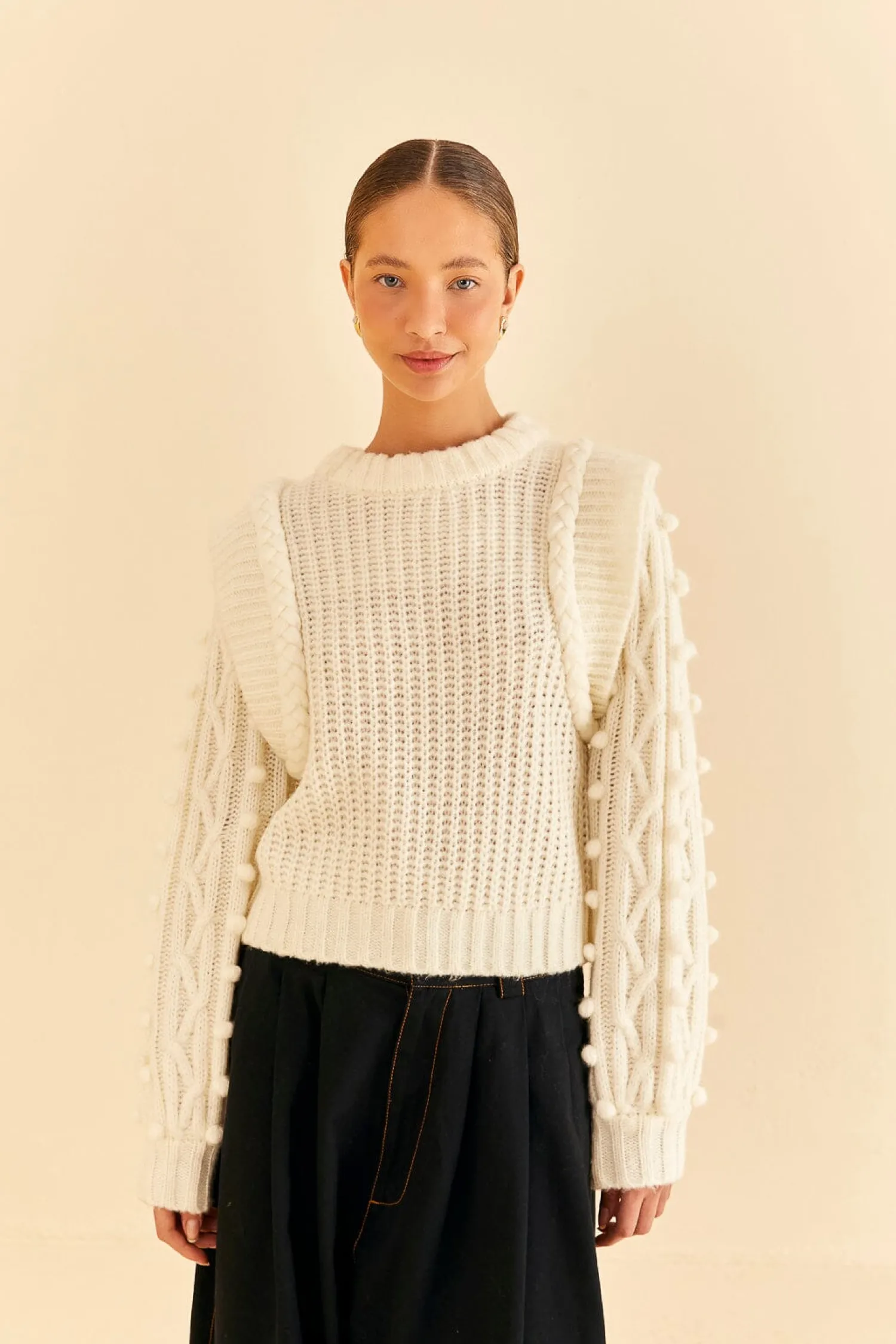 FARM Rio OFF-WHITE BRAIDED SWEATER