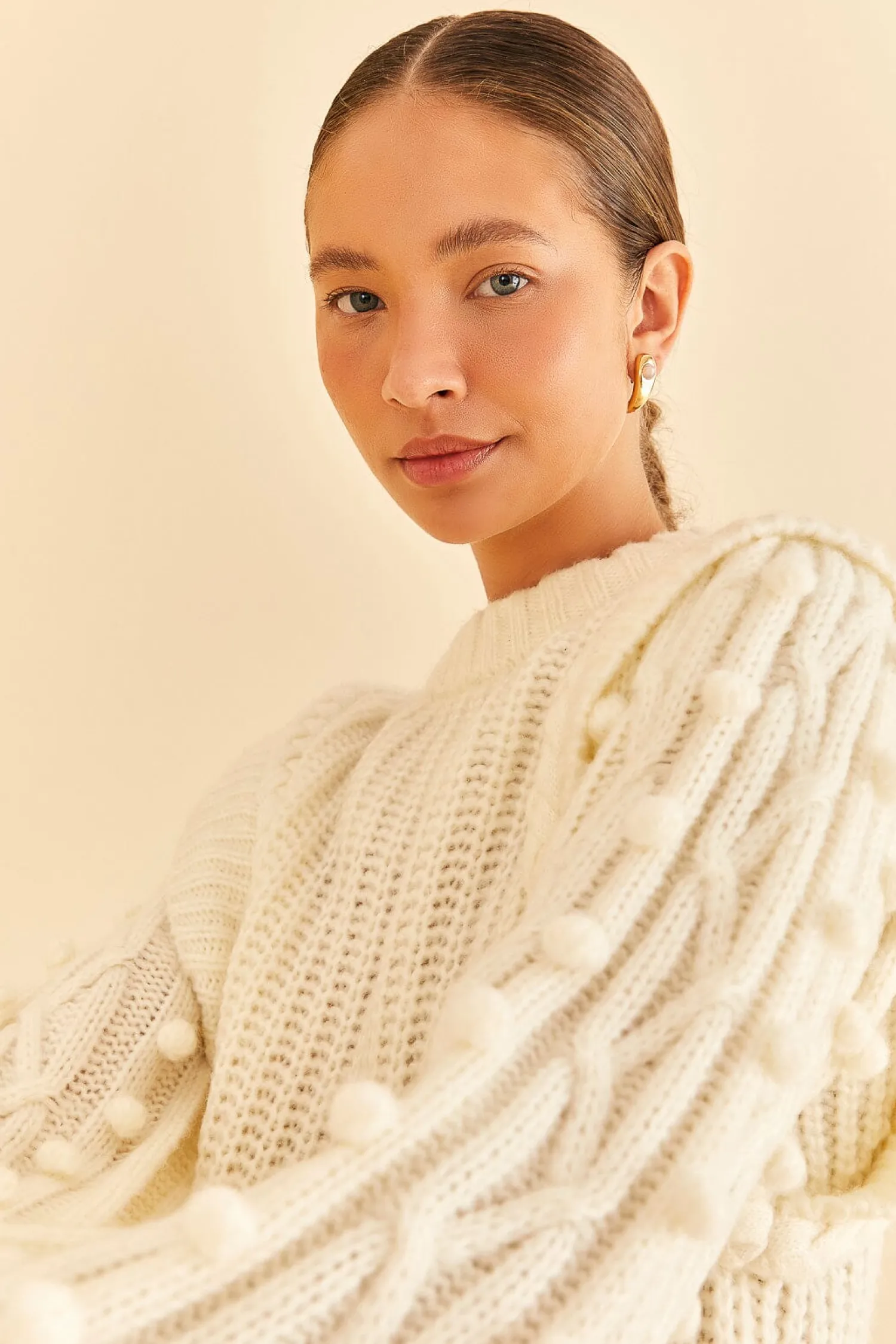 FARM Rio OFF-WHITE BRAIDED SWEATER