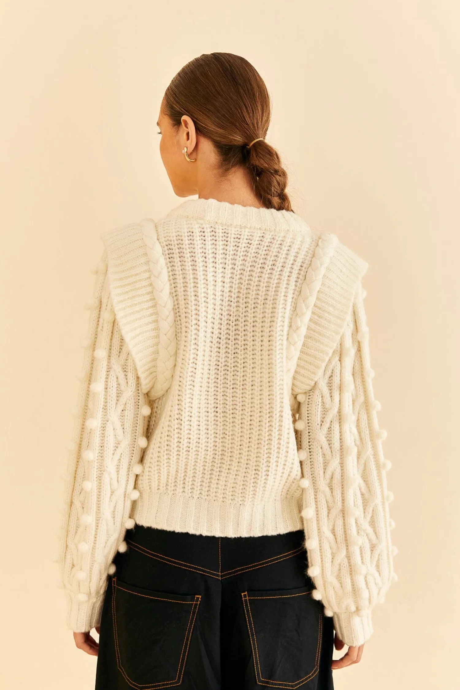 FARM Rio OFF-WHITE BRAIDED SWEATER