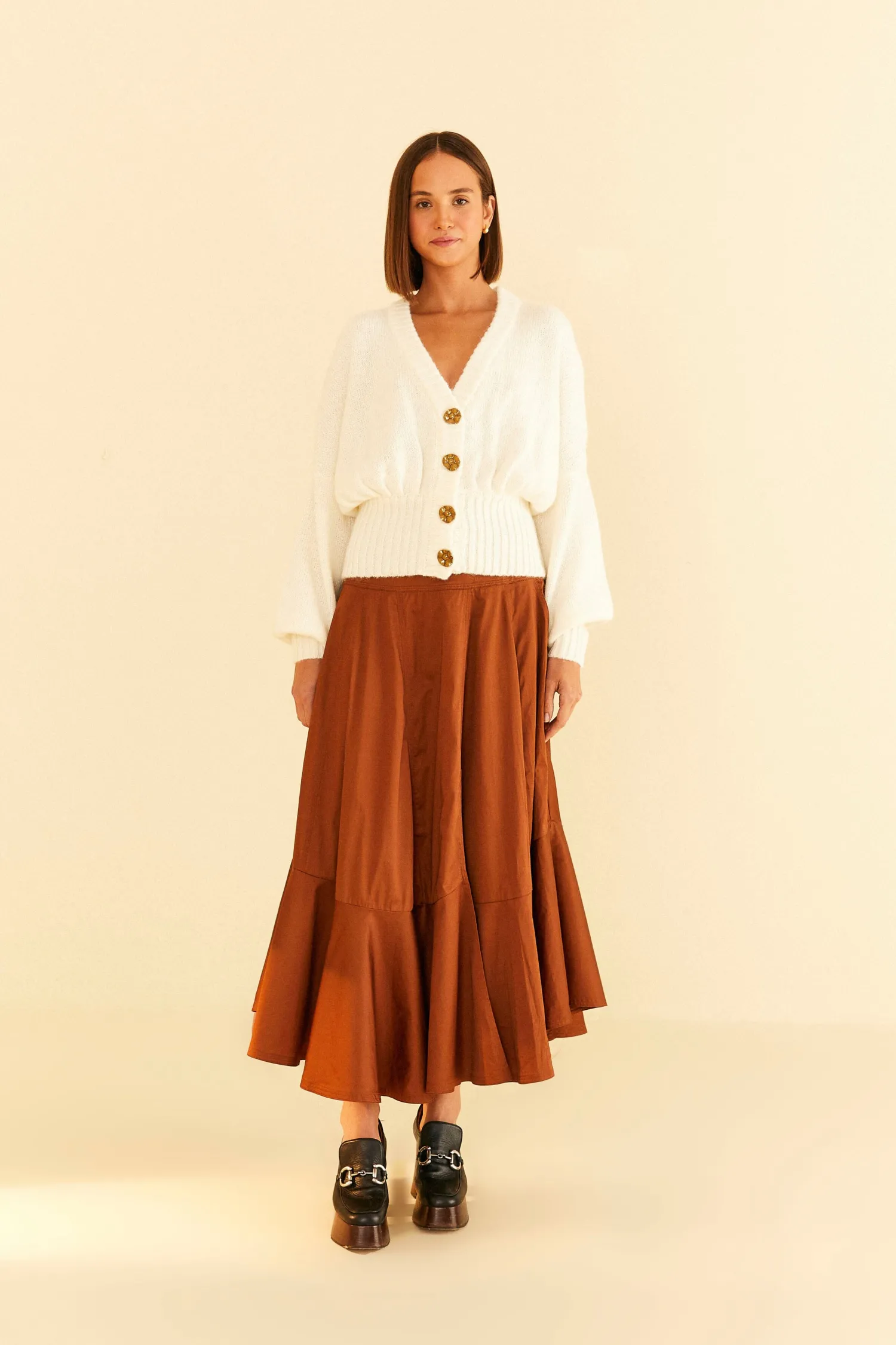 FARM Rio OFF-WHITE BUBBLE KNIT CARDIGAN