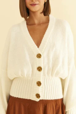 FARM Rio OFF-WHITE BUBBLE KNIT CARDIGAN