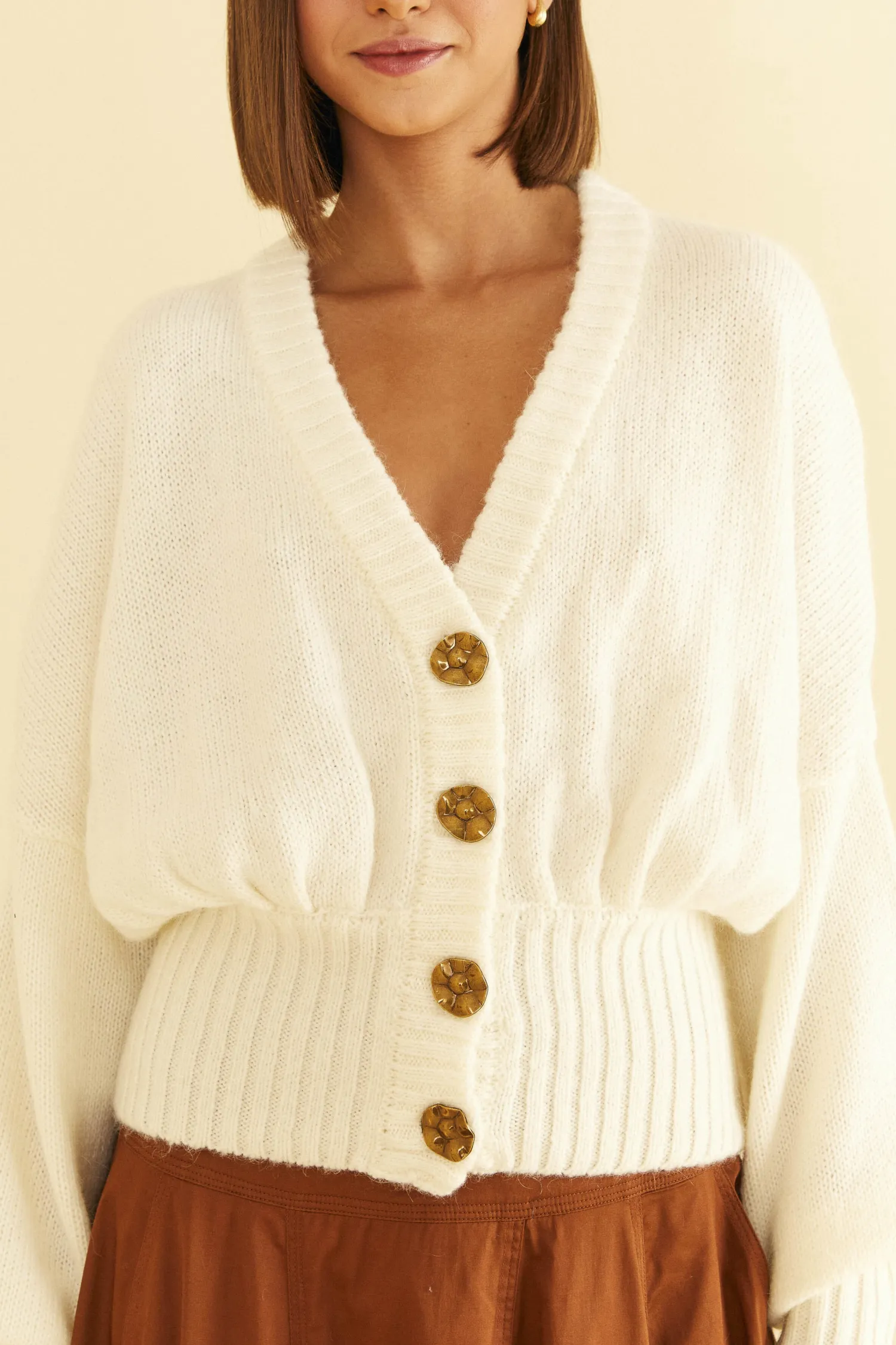 FARM Rio OFF-WHITE BUBBLE KNIT CARDIGAN