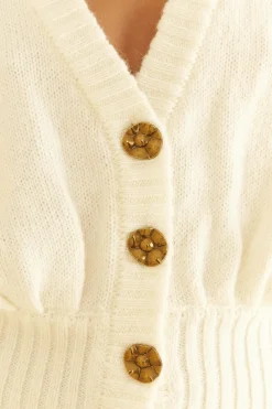 FARM Rio OFF-WHITE BUBBLE KNIT CARDIGAN