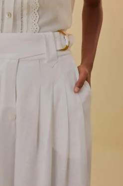 FARM Rio  OFF-WHITE LINEN LOW WAIST PANTS