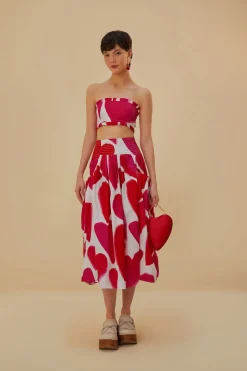 FARM Rio  OFF-WHITE PAINTED HEARTS MIDI SKIRT