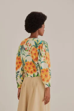 FARM Rio  OFF-WHITE PINEAPPLE BLOOM KNIT CARDIGAN