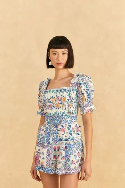 FARM Rio OFF-WHITE ROMANTIC BANDANAS ORGANIC COTTON ROMPER