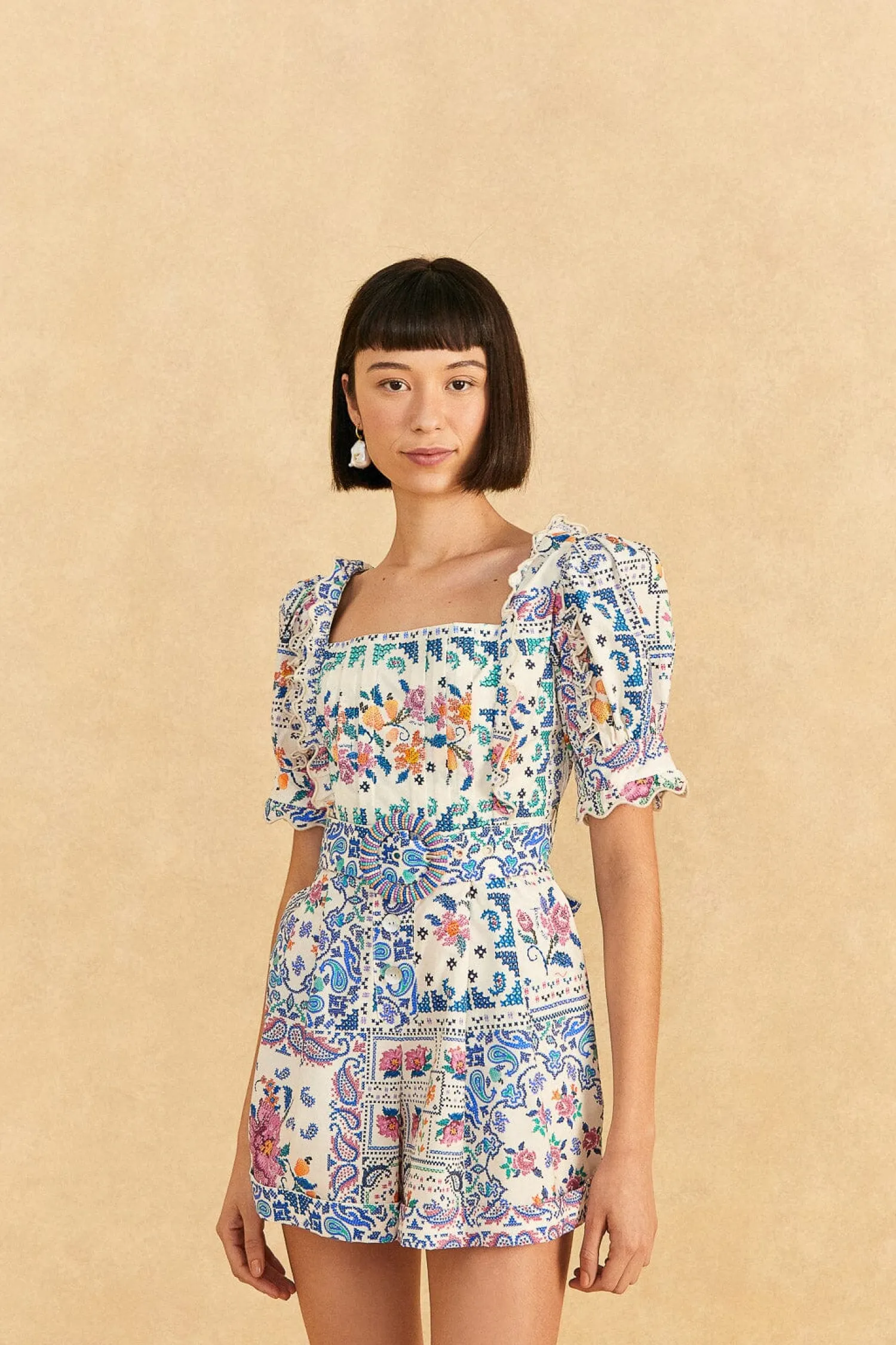 FARM Rio OFF-WHITE ROMANTIC BANDANAS ORGANIC COTTON ROMPER