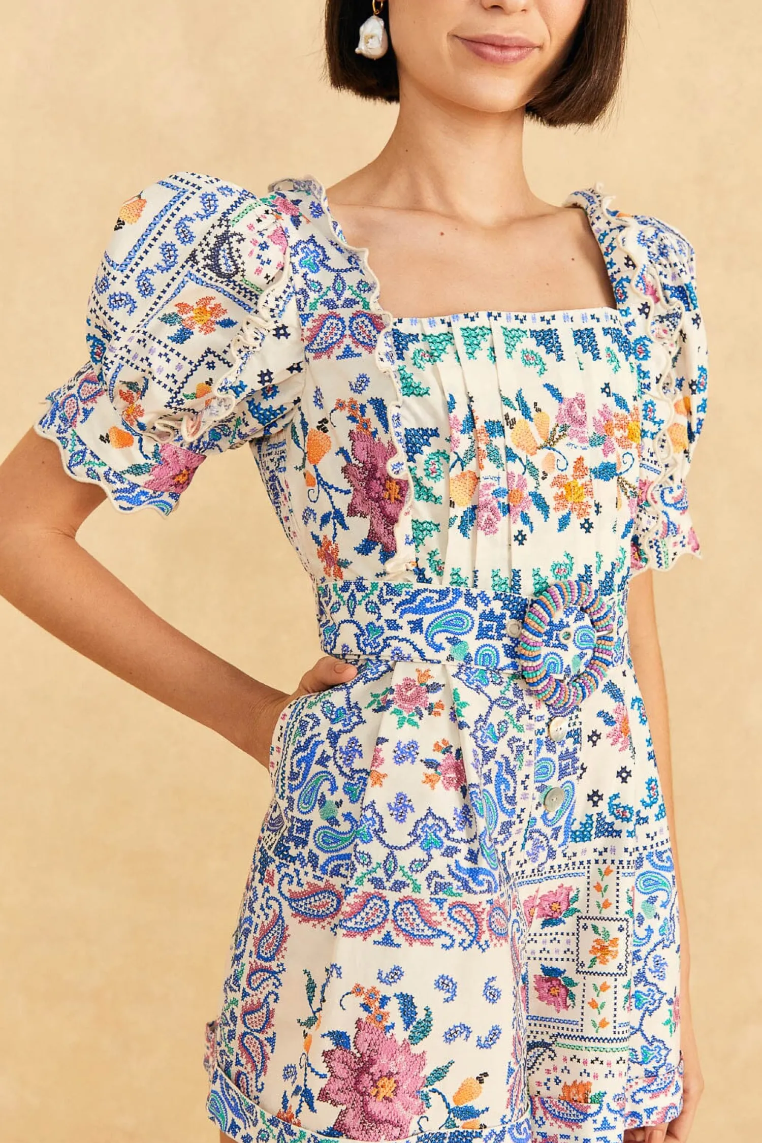 FARM Rio OFF-WHITE ROMANTIC BANDANAS ORGANIC COTTON ROMPER