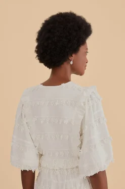 FARM Rio OFF-WHITE RUFFLE TASSELS MIDI DRESS