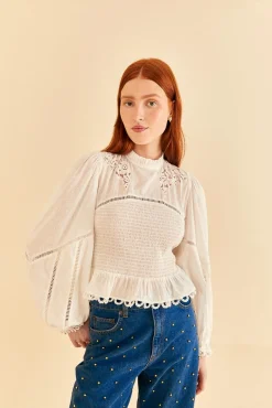 FARM Rio  OFF-WHITE SMOCKED BLOUSE