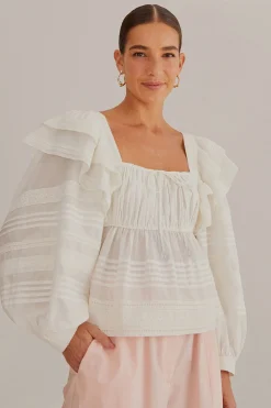 FARM Rio OFF-WHITE SQUARE NECKLINE BLOUSE